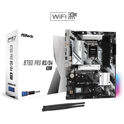 ASRock B760 Pro RS/D4 WiFi Intel 1700 Socket Motherboard, ATX, 4x DDR4 Slots, 4x M.2 Sockets, 2x USB-C Port, Fitted I/O Shield, 2.5GbE LAN, Wi-Fi 6E, 1x DisplayPort / 1x HDMI Port