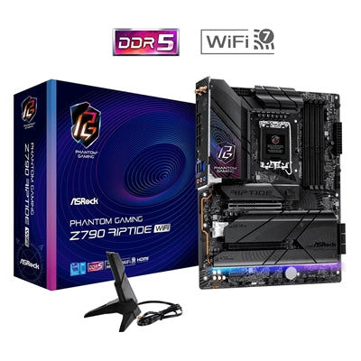 ASRock Z790 Riptide WiFi PHANTOM GAMING Intel 1700 Socket Motherboard, ATX, 4x DDR5 Slots, 6x M.2 Sockets, 2x USB-C Port, Fitted I/O Shield, 2.5GbE LAN, Wi-Fi 7, 1x DisplayPort / 1x HDMI Port