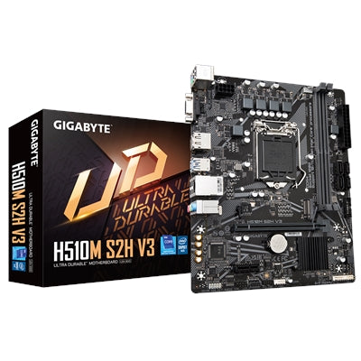 Gigabyte H510M S2H V3 Ultra Durable Intel 1200 Socket Motherboard, Micro-ATX, 2x DDR4 Slots, 1x M.2 Socket, GbE LAN, 1x D-Sub / 1x DisplayPort / 1x HDMI Port