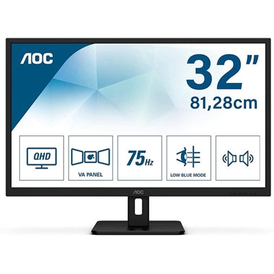 AOC Q32E2N 31.5 Inch IPS Monitor, QHD, 75Hz, 4ms, HDMI, Display Port,  inc Speakers, VESA