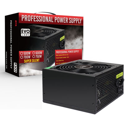 EVO LABS BR600-12BL 600W PSU,120mm Black Silent Fan with Improved Ventilation, Non Modular, High-Efficiency, PFC Certified, CE Compliant, Retail Packaged