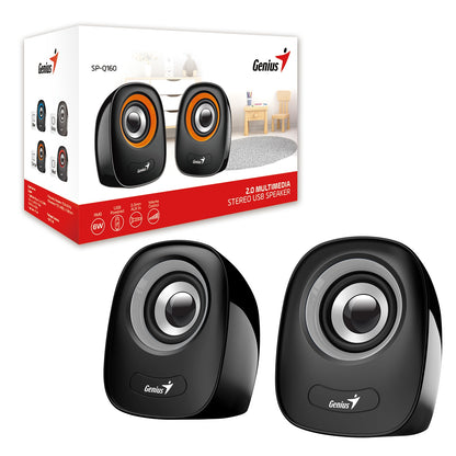 Genius SP-Q160 2.0 Desktop Speakers, Stereo Sound, USB Powered Plug and Play, 6w, 3.5mm with Volume Control, Grey